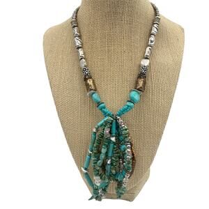 Stunning Artisan Necklace Turquoise Czech glass and mixed metals